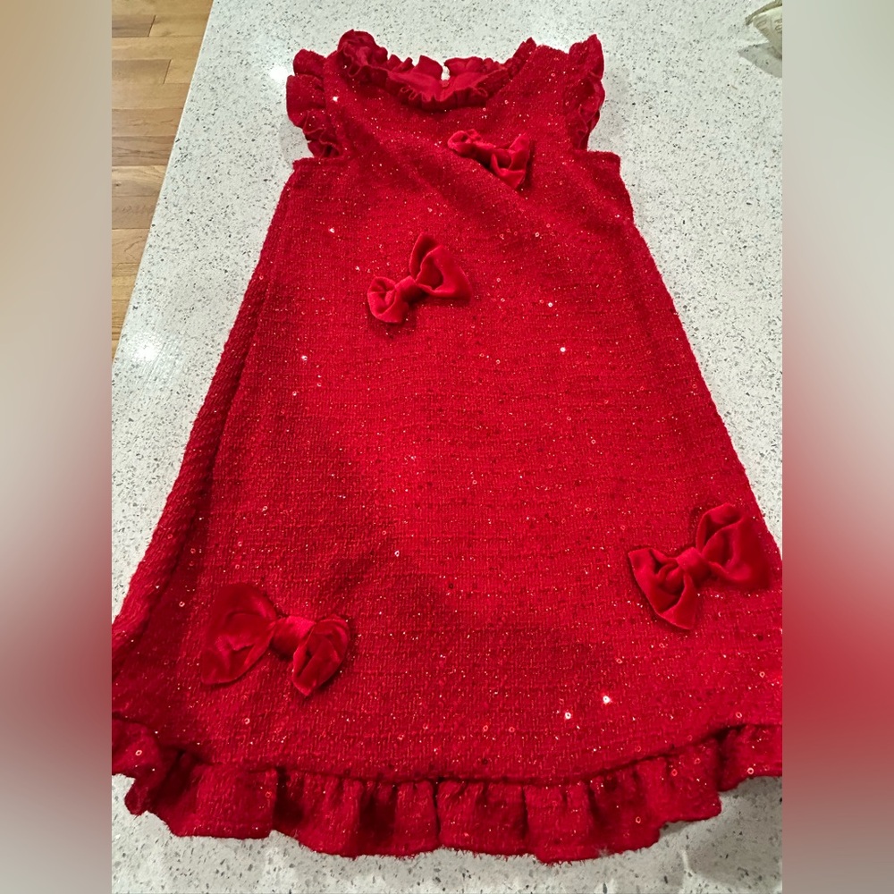 Rare Editions Red Sparkle Bow-Accent Formal Dress